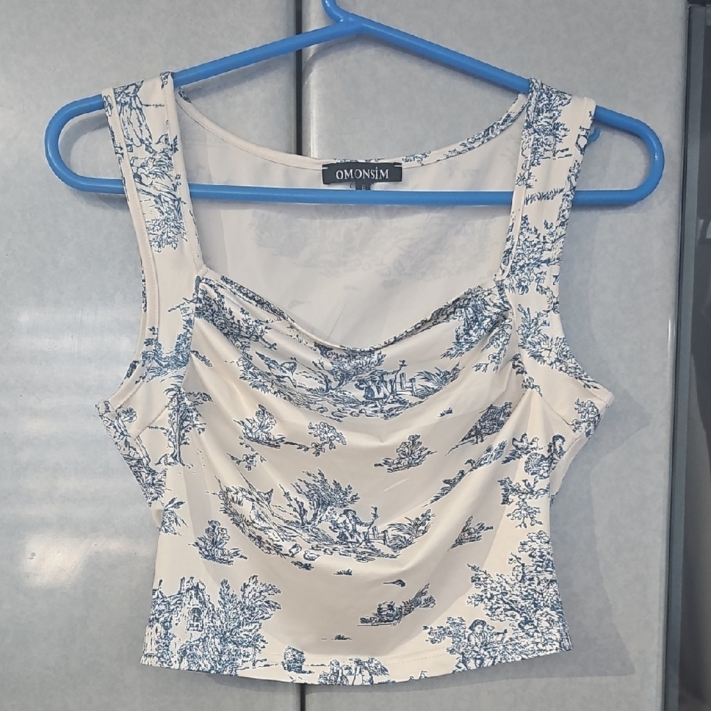 Blue and White Women's Top, Omonism, Size S - Picture 2 of 6